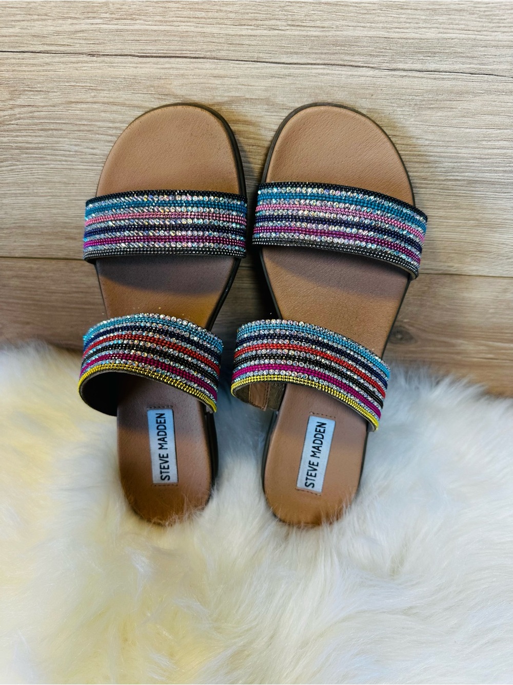 Steve Madden Multicolor Beaded Slide Sandals - Tan Footbed - Picture 6 of 8